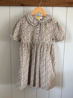 Mini Boden Cream Dress with Pink and Green Floral Motif